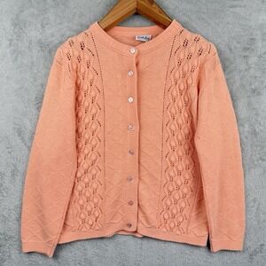 Cuddle Knit Cardigan Sweater Womens XL‎ Peach L/S Button Up USA Made 90s VTG